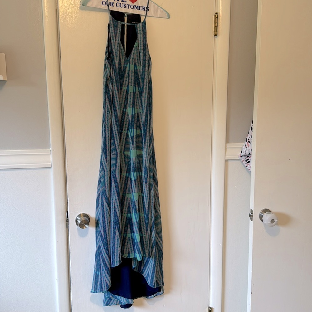 Teal & Blue print hi-low dress